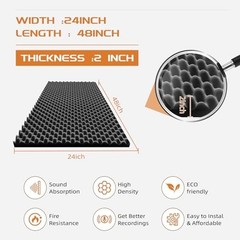 2 Pack Soundproof Foam Panels 48″x24″x2″ – High Density Egg Crate Pads for Home