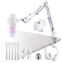 White Foldable Boom Arm Microphone Stand Desk Mount with 3/8″ 5/8″ Screw