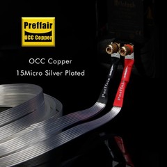 Silver Plate 8N OCC Flat Ribbon HiFi Speaker Wire Cable Cord with Y Spade Banana