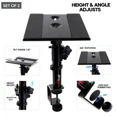 Studio Monitor and Speaker Stand Pair, Clamp-on Desk Speaker Stand, 9.5×9 inc…