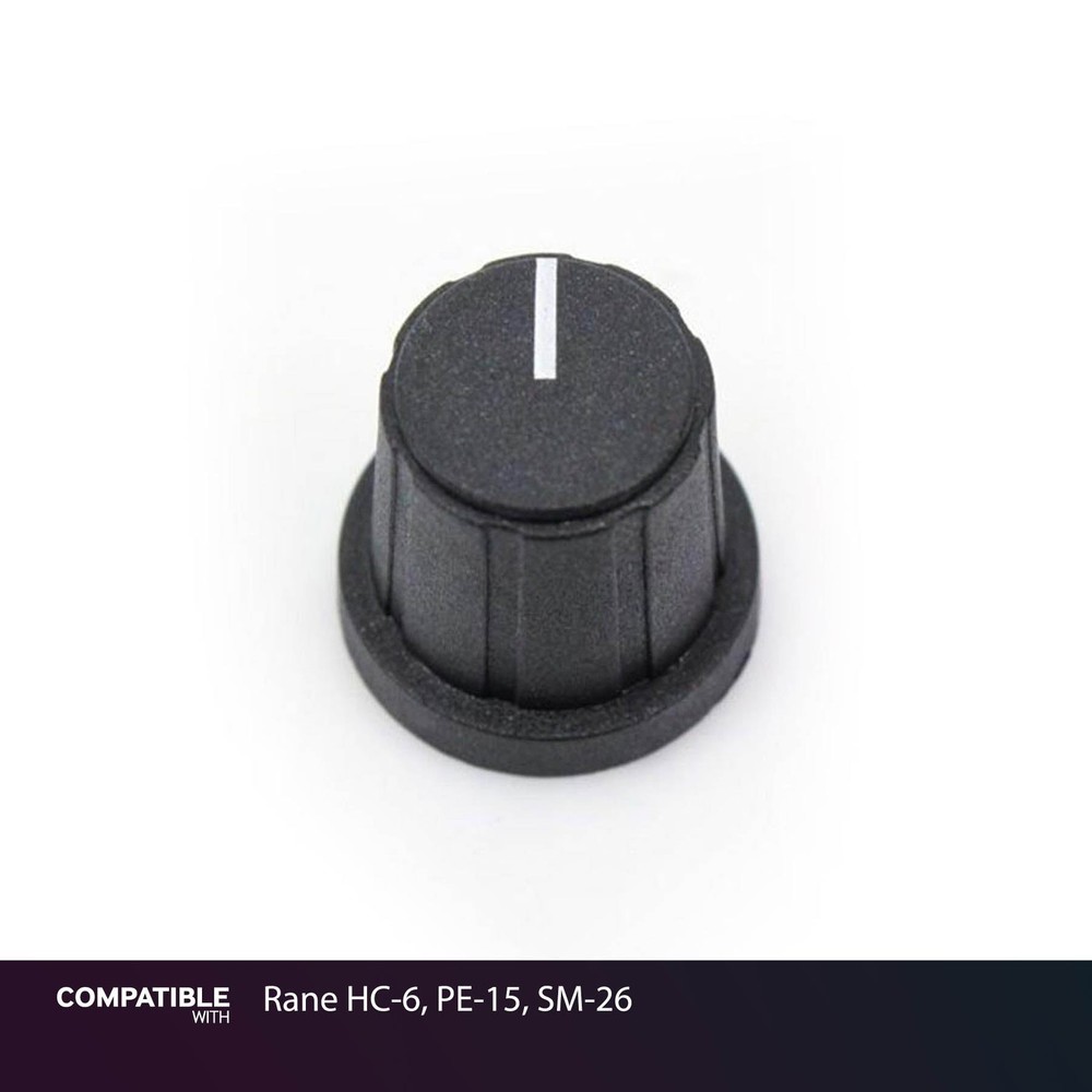 Black Knob with Cap (with Indicator Line) for Rane HC-6, MP-24, PE-15, SM-26