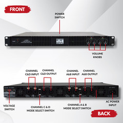 MUSYSIC Professional 4-Channel 2×9600 Watts D-Class 1U Power Amplifier MU-D9600