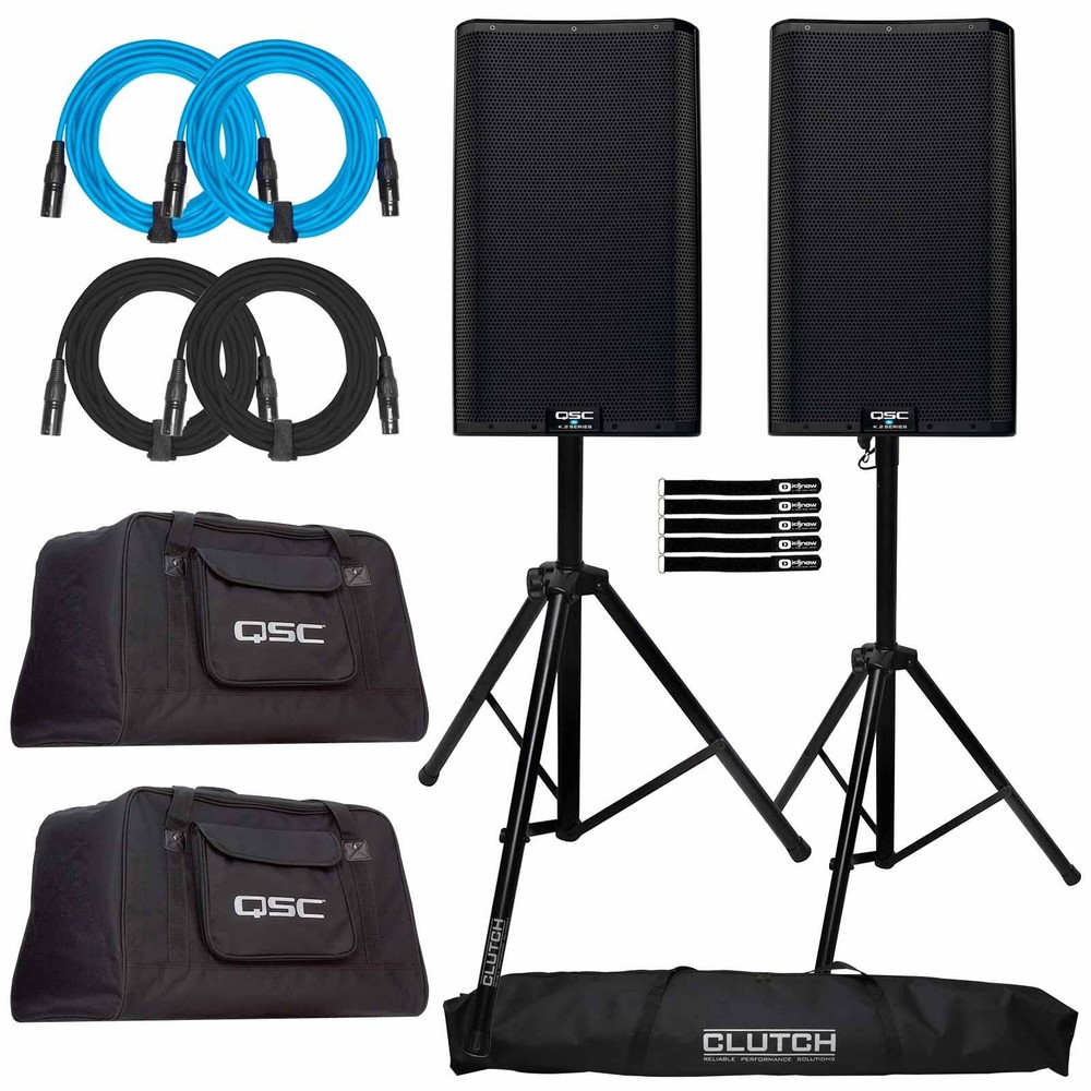QSC K12.2 K2 Series 2-Way 12″ Powered Active Speakers Pair w Totes & Stands