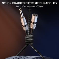 30ft XLR Male to 1/4″ TRS Cable, Nylon Braided, Pure Copper