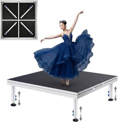 4x4FT Portable Stage Platform 24″-40″ Adjust Height Stage Riser w/ Folding Legs