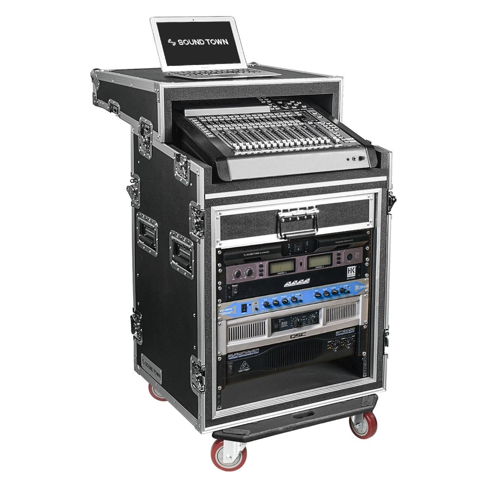 Sound Town Shock Mount 12U ATA 20” Rackable Depth 11U Slant Mixer STMR-SP12UW