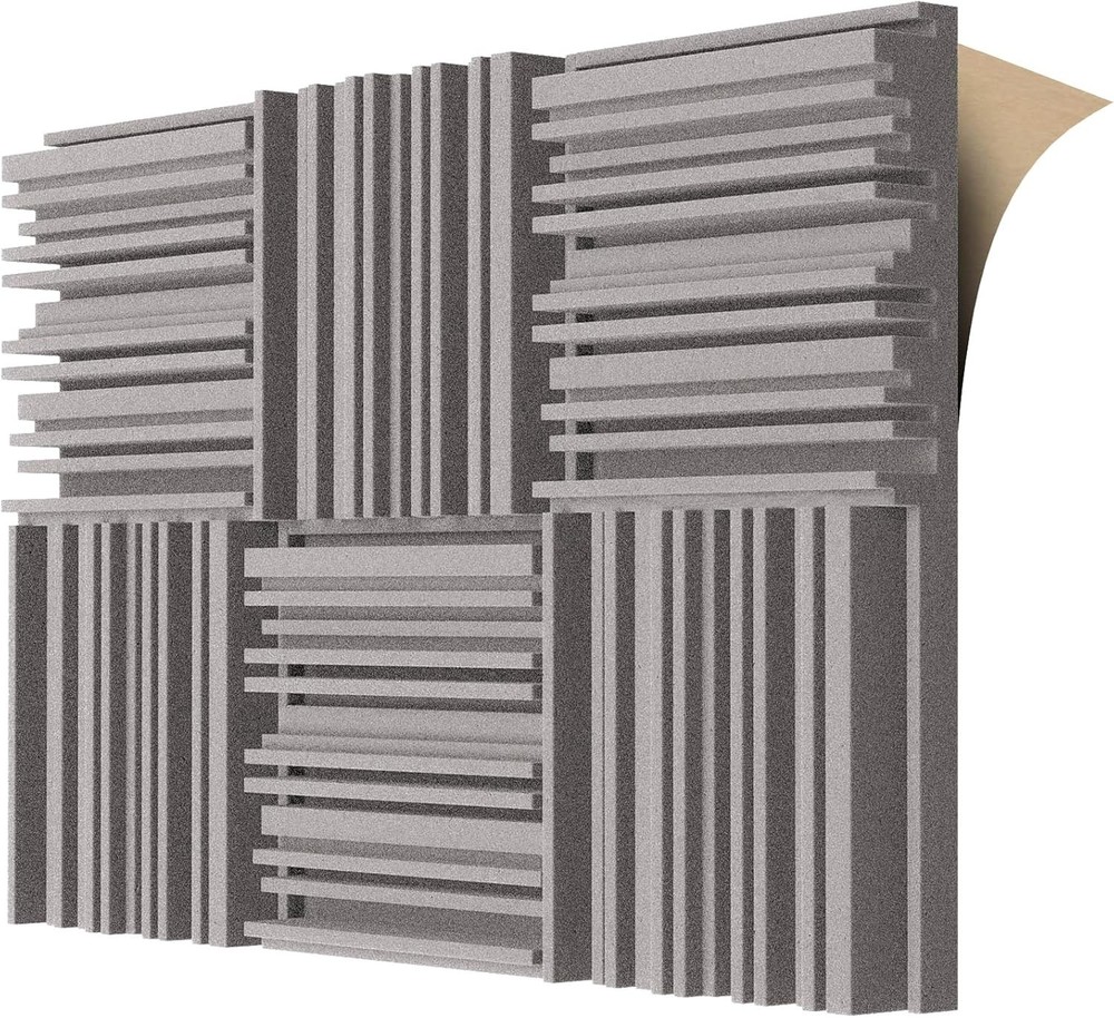 Self-adhesive Acoustic Foam Panels, 12 X 12 X 2 Inches 6 Pcs Broadband Sound Abs