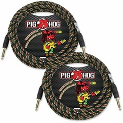 2-Pack Pig Hog PCH20RA „Rasta Stripes“ Vintage Instrument Cable, 20ft