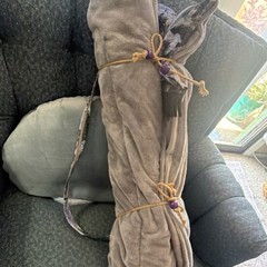 Gray genuine Fur & leather Trim wolf / eagle Native American style Flute bag