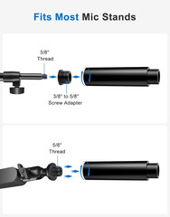 2 Pcs Mic Stand Extension Tube 5/8 Inch Microphone Extension Pipe Aluminum Alloy