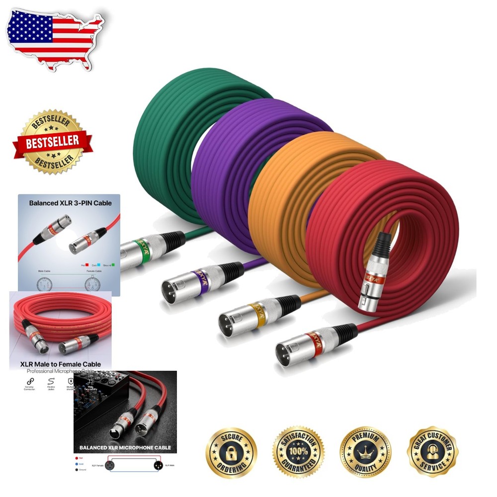 Durable 50ft Waterproof XLR Cable Male to Female for Studio & Outdoor