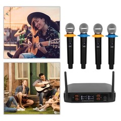 Wireless Microphone System 4 Channel Pro Audio UHF 4 Handheld Dynamic Mic Party