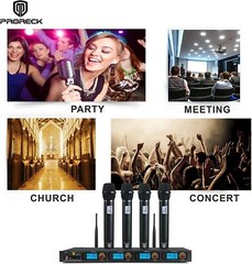 PRORECK MX44 4-Channel UHF Wireless Microphone System with 4 Hand-held Mics