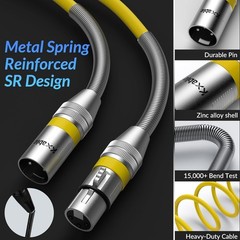 Cable de micrófono XLR premium de 25 pies, resistente, 22 AWG OFC, blindado de 3