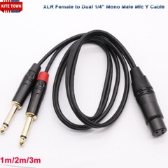 XLR Female to Dual 1/4″ 6.35mm TS Mono Y Splitter Microphone Cable US