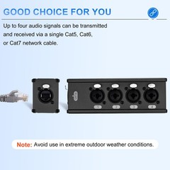 4 Channel XLR to Ethernet Extender, XLR 6.35 Female to RJ45, Black