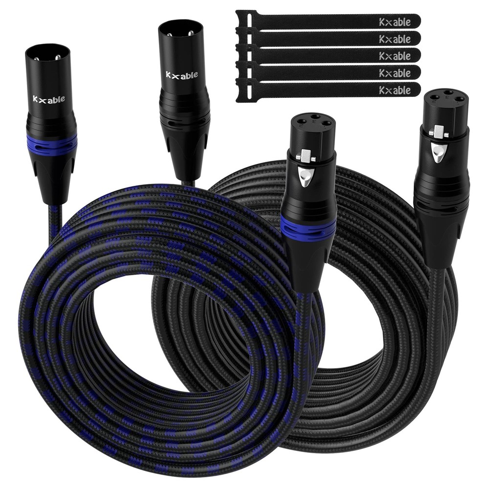 XLR Microphone Cable 20 FT 2 Pack Multi Color Male To Female Braided
