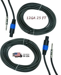 4X EMB PRO 12 GAUGE 25 FT SPEAKON TO QUARTER PA AWG SPEAKER CABLE WIRE SQ-1225