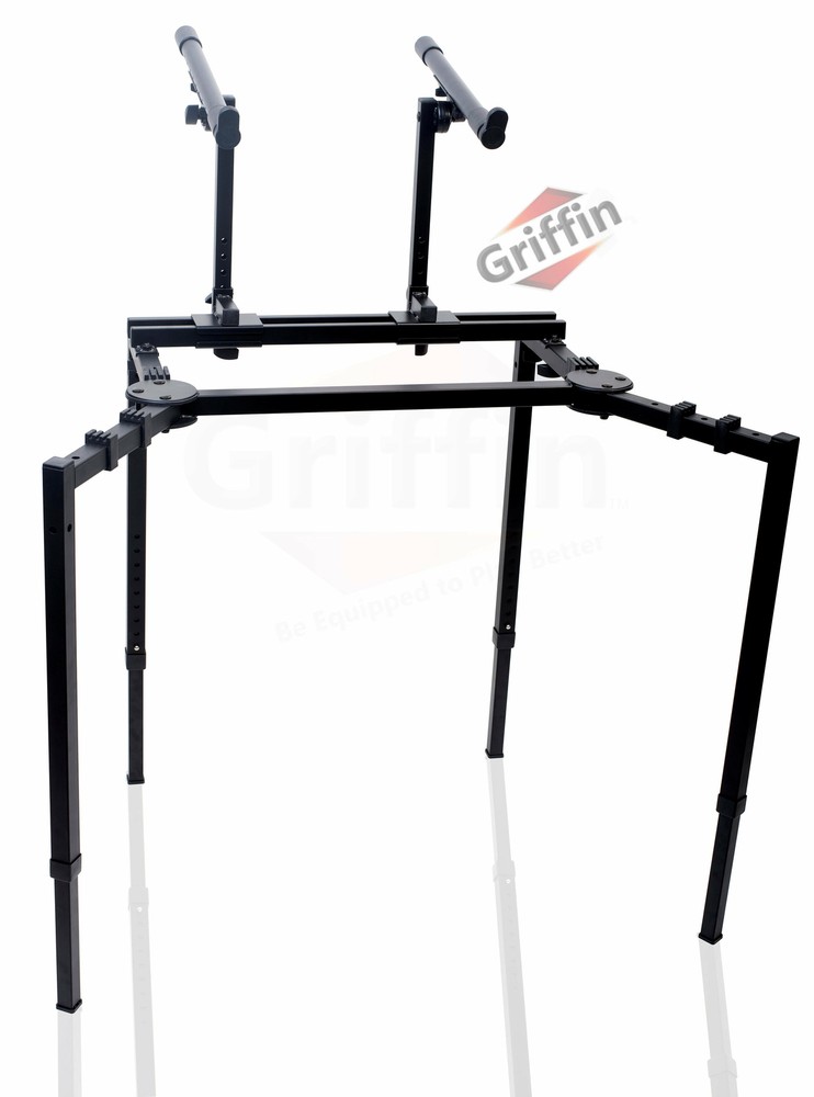 Double Piano Keyboard Stand – 2Tier Studio Stage Mixer Laptop Mount DJ Turntable