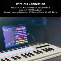 Btuty 37-Key MIDI Keyboard 45.8 X 18.1 X 5 Cm / 18.03 X 7.13 X 1.97 In