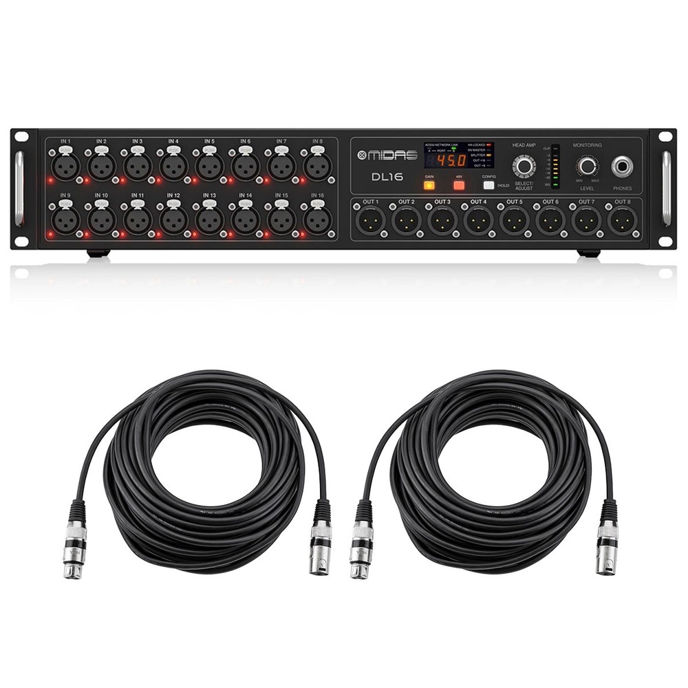 Midas DL16 16 Input and 8 Output Stage Box with 16 Midas Mic Preamps, Bundle wit