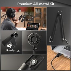 USB Microphone 192KHZ/24Bit Plug & Play PC Computer Podcast Condenser Metal Kit