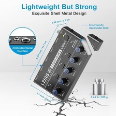 Mini Audio Mixer, Stereo Line Mixer for Sub-Mixing, Ultra Low-Noise, 4-Channe…