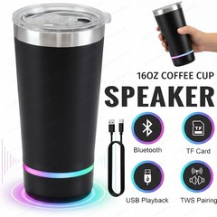 Insulated Stainless Steel 16oz Mug With Bluetooth Speaker & LED Lights Music/FM