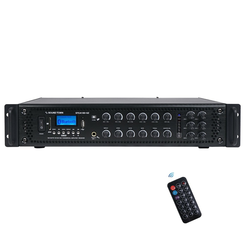 OPEN BOX:Sound Town 180 W 6-Zone 70V/100V Power Amp with Bluetooth STCA180-6Z-R
