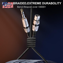 XLR Female to 1/4 Inch TRS Cables 3 Ft/2Pack, Nylong Braided XLR 3 Pin Female to