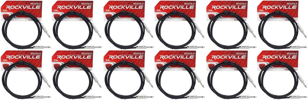 12 Rockville RCGT6.0B 6′ 1/4″ TS to 1/4“ TS Guitar/Instrument Cable