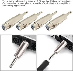 3pin XLR Female to 1/4″ 6.35mm Mono Male Plug Audio Cable Microphone Mic Adapter