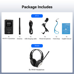 Retekess Wireless Tour Guide Audio System Mic Transmitter 6 Receivers Meeting
