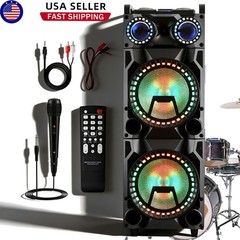 Dual 12″ Party Speaker Bluetooth TWS FM USB/TF/AUX w/ Mic & Remote LED Lights