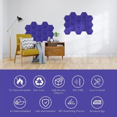 18 Pack Dark Blue Hexagon Acoustic Panels 12″X10″X 0.4″ Self-Adhesive Soundproof