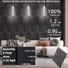 8 Pack Self-Adhesive Soundproof Wall Panels, 12 x 12 x Small 8 Pack thick Black