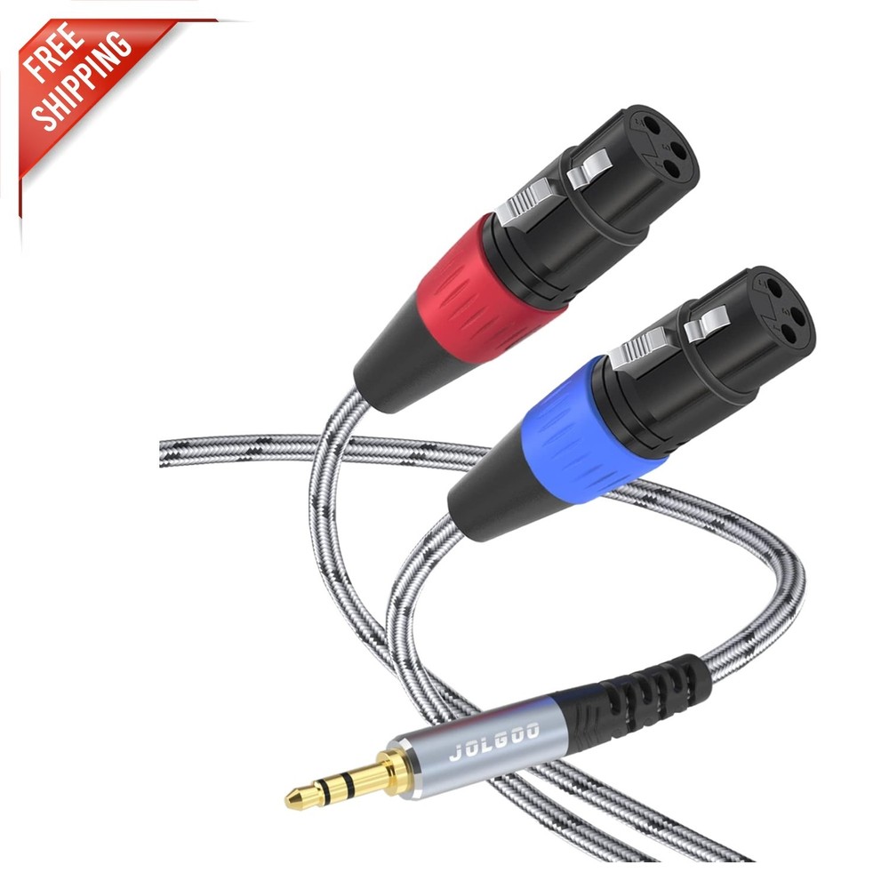 15′ Dual XLR Female to 3.5mm TRS Microphone Splitter Cable for Streaming