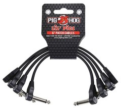 Pig Hog PHLSK6BK Lil‘ Pigs Low Profile Right-Angle 1/4″ Black 4-Pack,