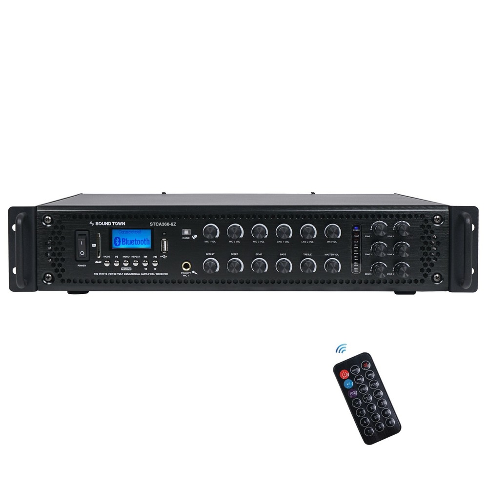 OPEN BOX:Sound Town 360 W 6-Zone 70V/100V Power Amp w/h Bluetooth STCA360-6Z-R
