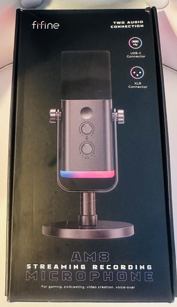 Fifine XLR/USB Dynamic Microphone For Podcast Gaming Streaming Mic AM8 RGB Light