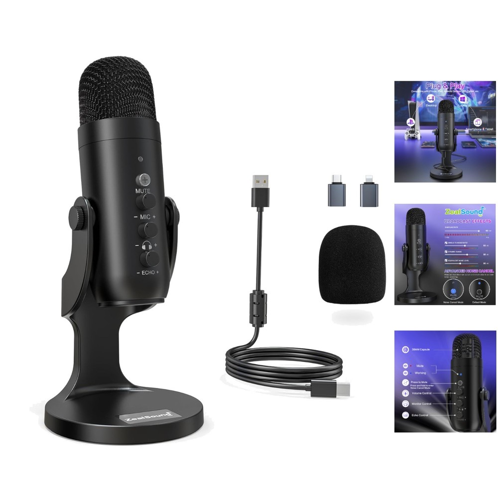 Versatile USB Microphone for Streaming & Podcasting with One-Touch Mute Function