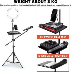 Universal Mic Microphone Stand Tray Adjustable Clamp-On Rack Tray Holder Large