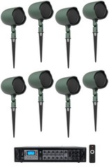 (8) JBL GSF3-GN 3″ Landscape Ground Stake/Wall 70v Commercial Speakers+Amp
