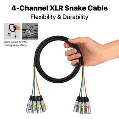 EBXYA 3 Ft XLR Snake Cables 4 Colored, 4-Channel Male 1 Pack, Blue,Green,Red