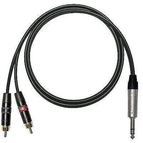 Neutrik Stereo 1/4″ Jack Split into Dual Rean RCA / Phonos. Black Splitter Cable