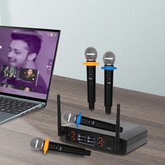 Wireless Microphone System Four Handheld Mics Set 65.62ft Practical Receiver