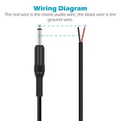 6.35mm 1/4″ to Speaker Wire Adapter, 2-Pack 1ft 6.3mm TS 2 Pole, Black