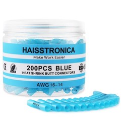 Haisstronica 200PCS 16-14 Awg Blue Heat Shrink Butt Medium,