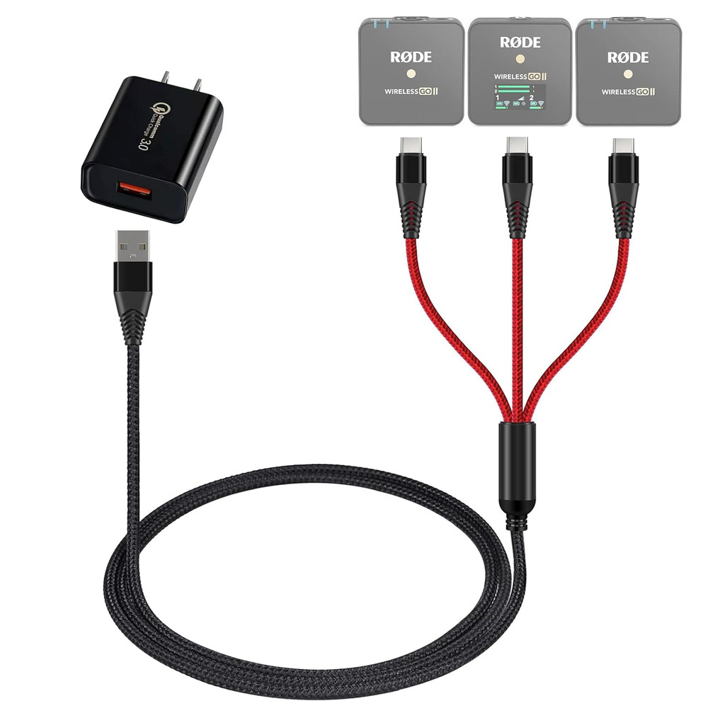 USB C Charging Cable for Rode Wireless Go 2 / Ii Microphone System, 3-In-1 Type-