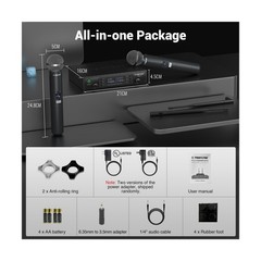 Phenyx Pro Wireless Microphone System, Dual Wireless Mics,w/ 2 Handhelds, Aut…